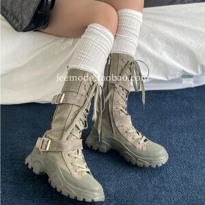 AVAILABLE IN JUNE NWT Y2K canvas chunky buckle boots